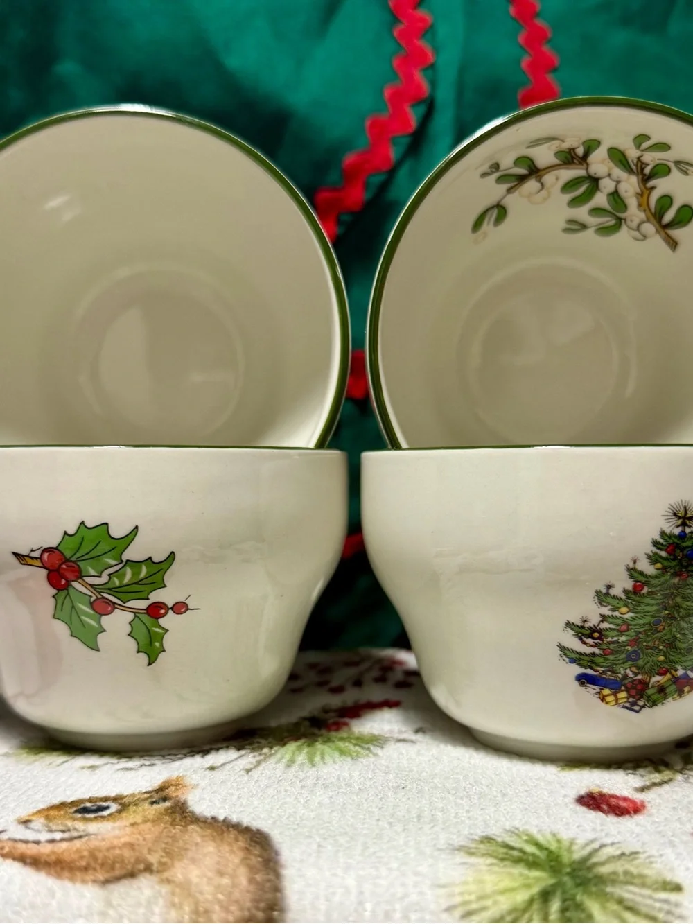 Holiday Holly Ceramic Teacup - White with Green and Red Holly - Cuthbertsone